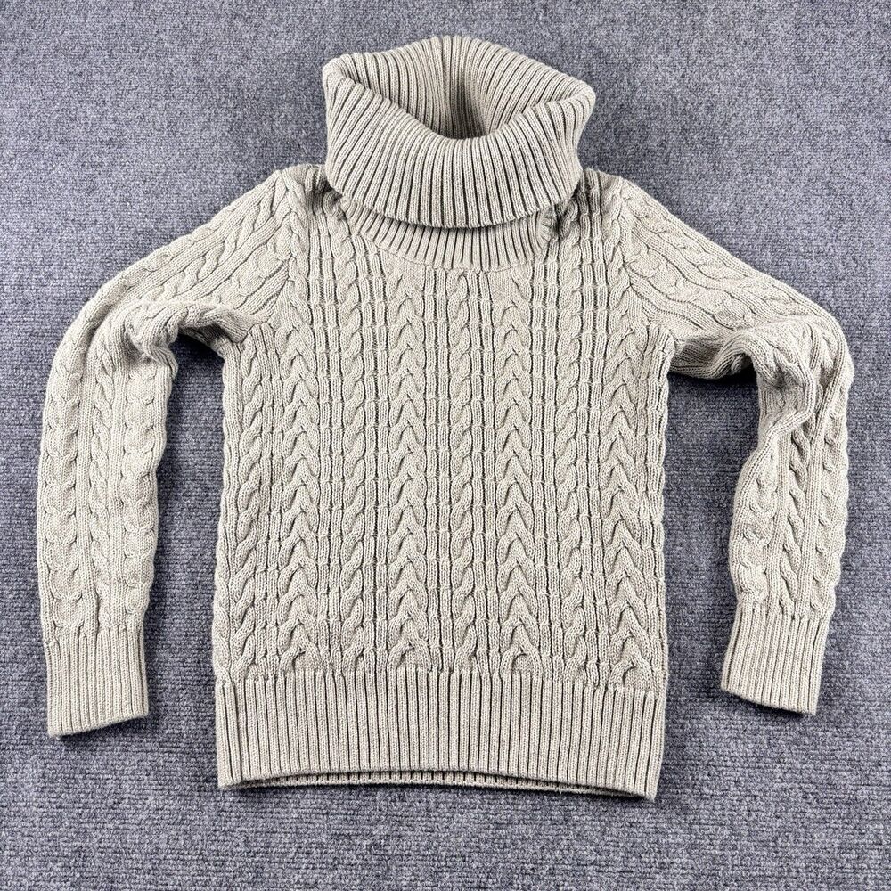 Jeanne Pierre Sweater Womens Small S Beige Cable Knit Turtleneck 100% Cotton